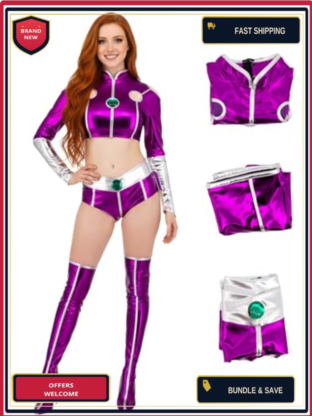 Starfire Cosplay Costume Koriand'r Crop Top Skirt Set Halloween Uniform